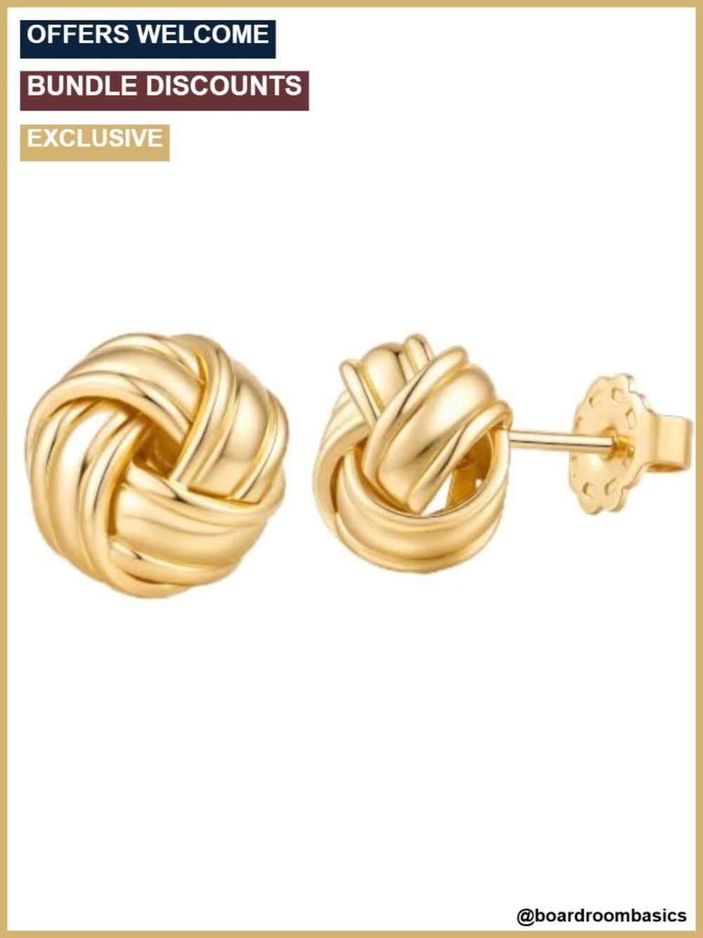 14K Gold Stud Earrings Twisted Knot Vintage Texture Women